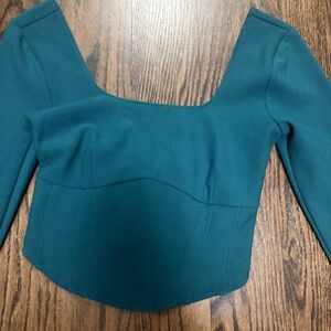 Abercrombie & Fitch Teal Square-Neck Long Sleeve Crop Top